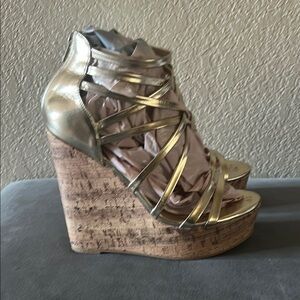 Charlotte Russe Gold Wedge Sandals with Strappy Design